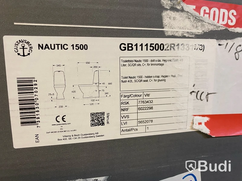 TOALETT GUSTAVSBERG NAUTIC 1500 C+ LIMNING HYGIENIC FLUSH