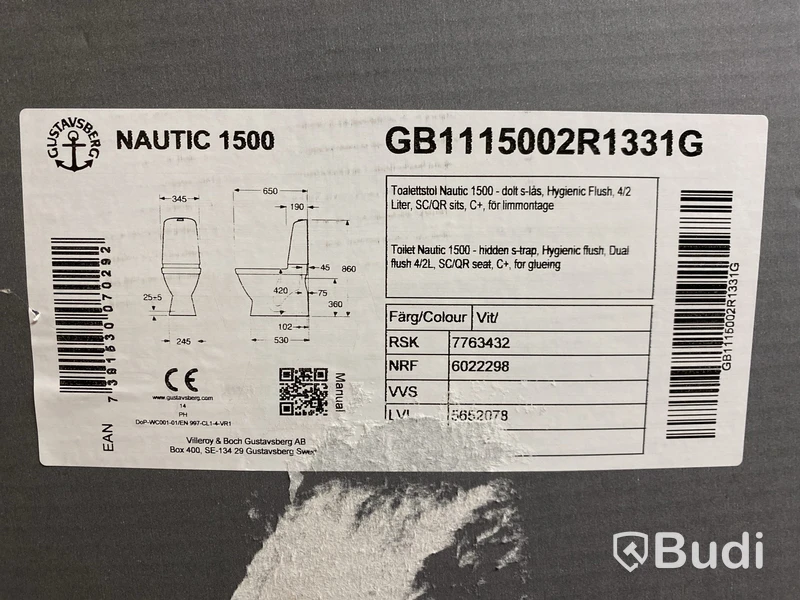 TOALETT GUSTAVSBERG NAUTIC 1500 C+ LIMNING HYGIENIC FLUSH