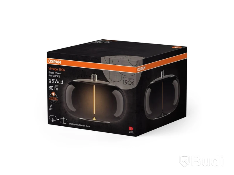 Glödlampa/lampa Osram, vintage 1906, elipse D300P, 4W, smoke