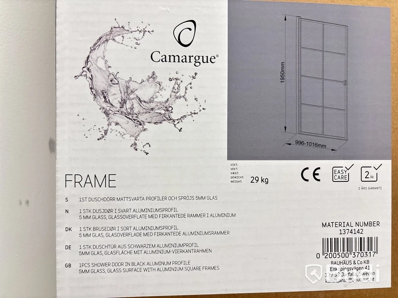 DUSCHVÄGG CAMARGUE FRAME NISCH MED SVARTA SPRÖJS 100 CM