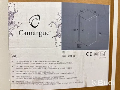 DUSCHVÄGG CAMARGUE VAL 90 CM MATTSVART/RÖKFÄRGAT