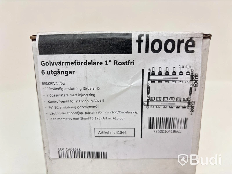 Golvvärmefördelare flooré, 1 tum, rostfri, 6 utgångar