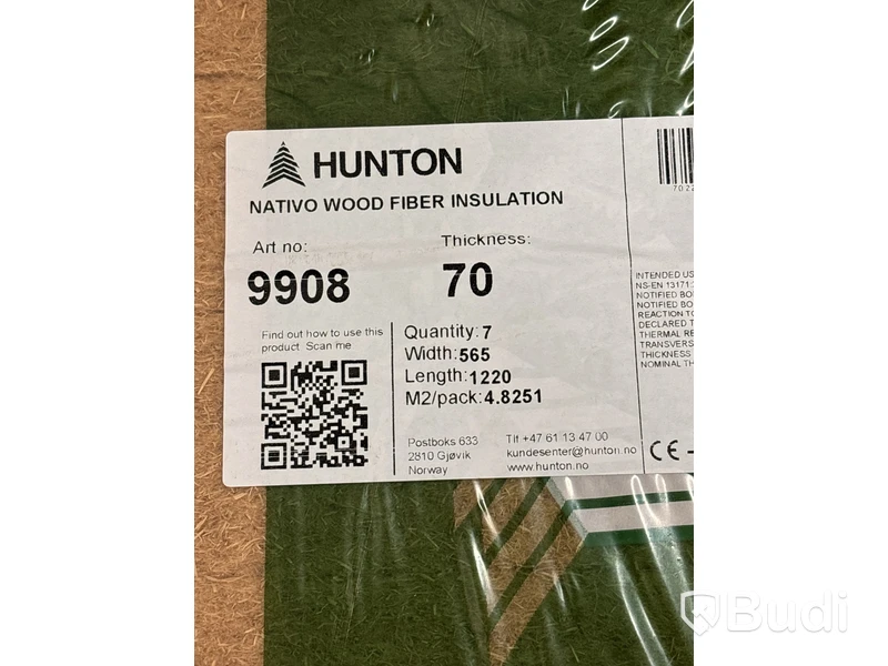 ca 14,67 kvm TRÄFIBERISOLERING HUNTON 70X565X1220MM