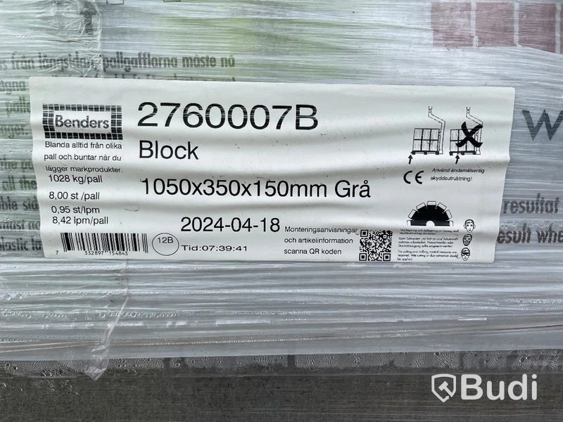 Betongblock, 5 st. pall, 1050x350x150mm Grå