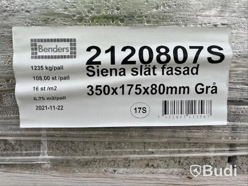 20 st. pall Markplatta Benders, 2120807S Siena Slät Fasad Grå 350x175x80mm