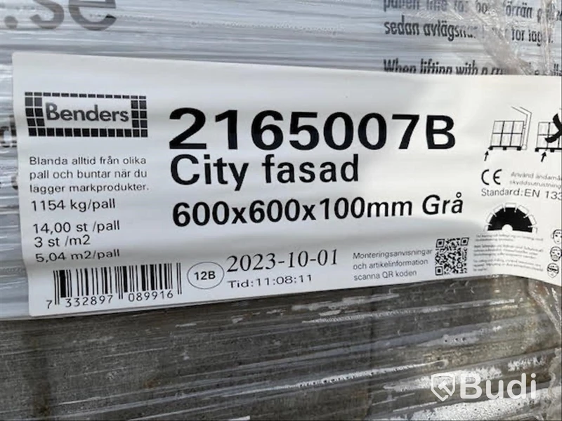 14 st. pall MARKPLATTA BENDERS, 2165007B CITY FASAD 600X600X100MM GRÅ B