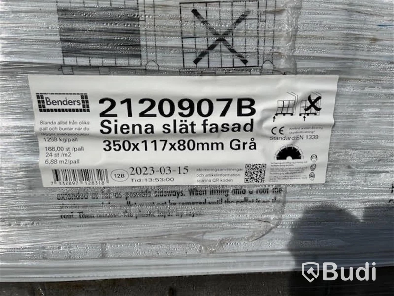 22 st. pall MARKPLATTA BENDERS, 2120907B SIENA SLÄT FASAD 350X117X80MM GRÅ B