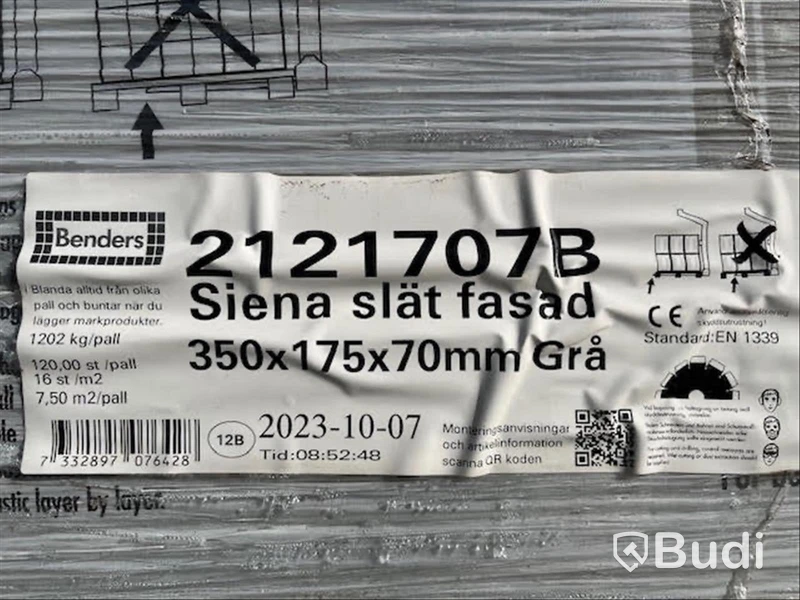 17 st. pall MARKPLATTA BENDERS, 2121707B SIENA SLÄT FASAD 70 350X175X70MM GRÅ B