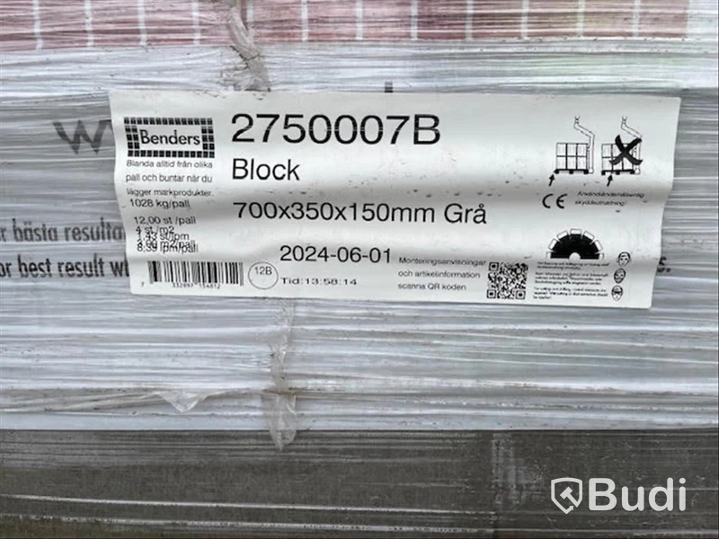 13 st. pall BLOCK BENDERS, 2750007B SLÄT TILL MUR/TRAPP/KANT 700X350X150MM GRÅ B
