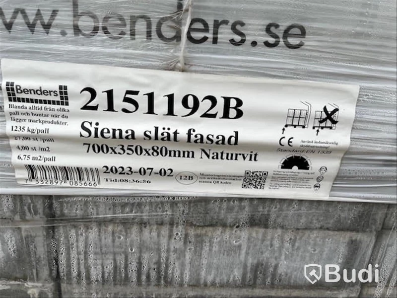 20 st. pall MARKPLATTA BENDERS, 2151192B SIENA SLÄT FASAD 700X350X80MM NATURVIT