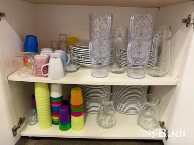 Lot of tableware: plates, glasses and jugs