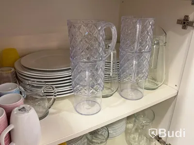 Lot of tableware: plates, glasses and jugs