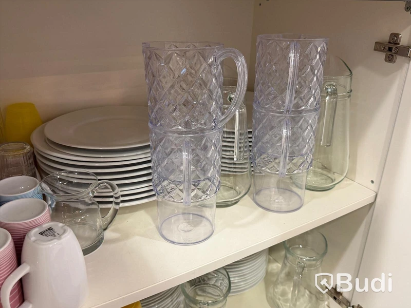 Lot of tableware: plates, glasses and jugs