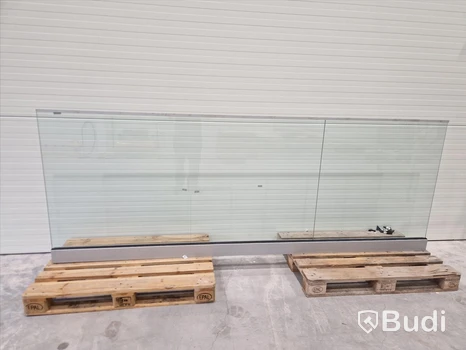 Glass railing, 6 metres with mounting hardware, NEW