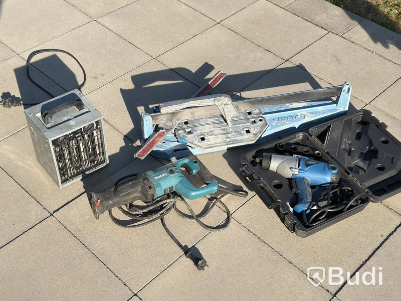 Tool lot - Sigma tile cutter, impact wrench, reciprocating saw and 2 kW fan heater