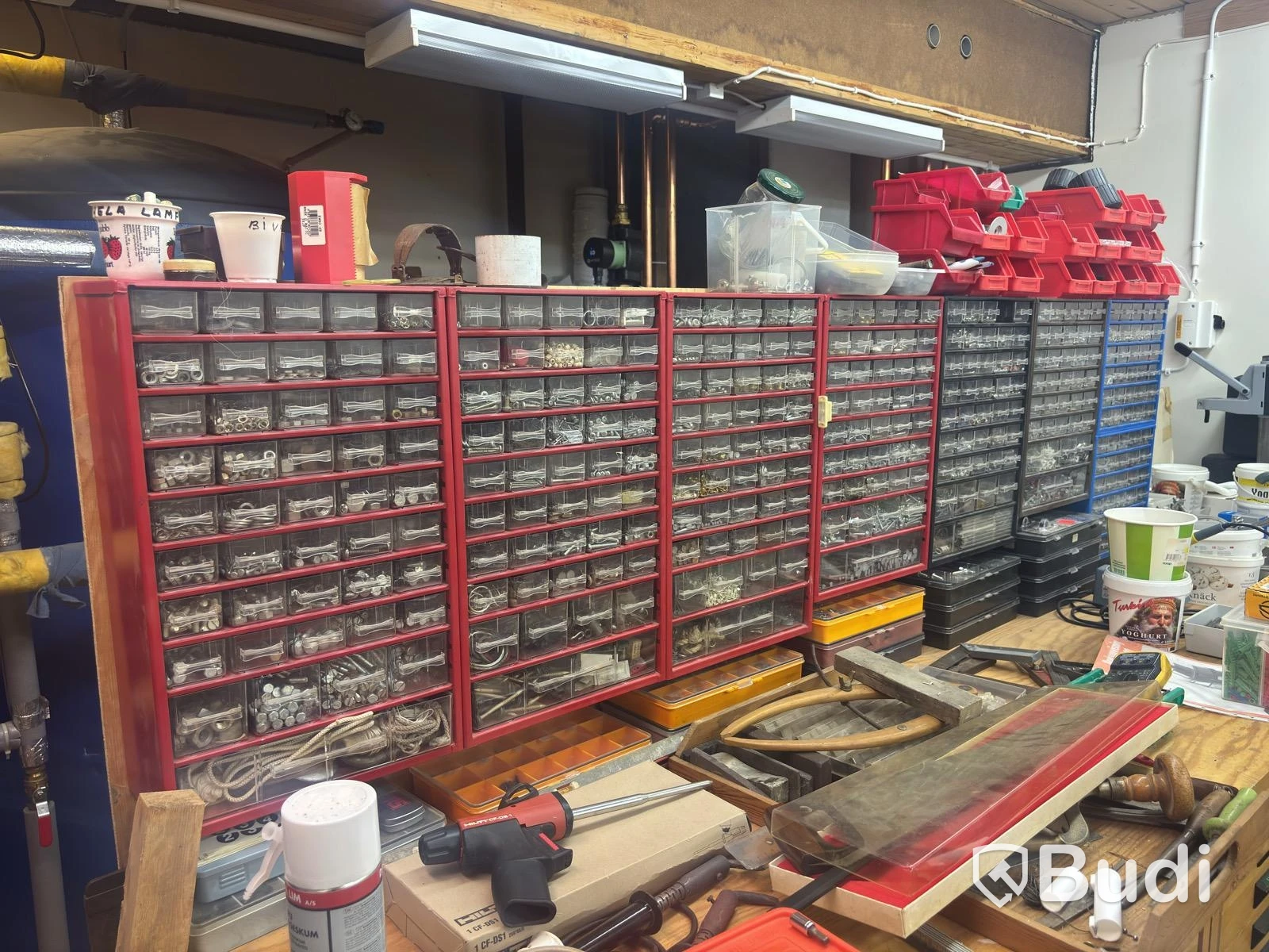 9 pcs. parts cabinets with contents