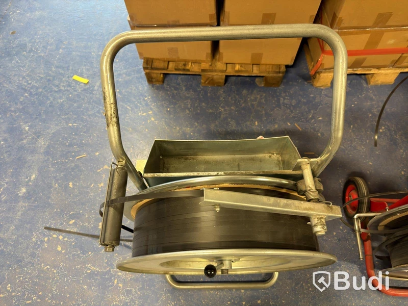 2 pcs. Strapping trolleys with plastic strapping