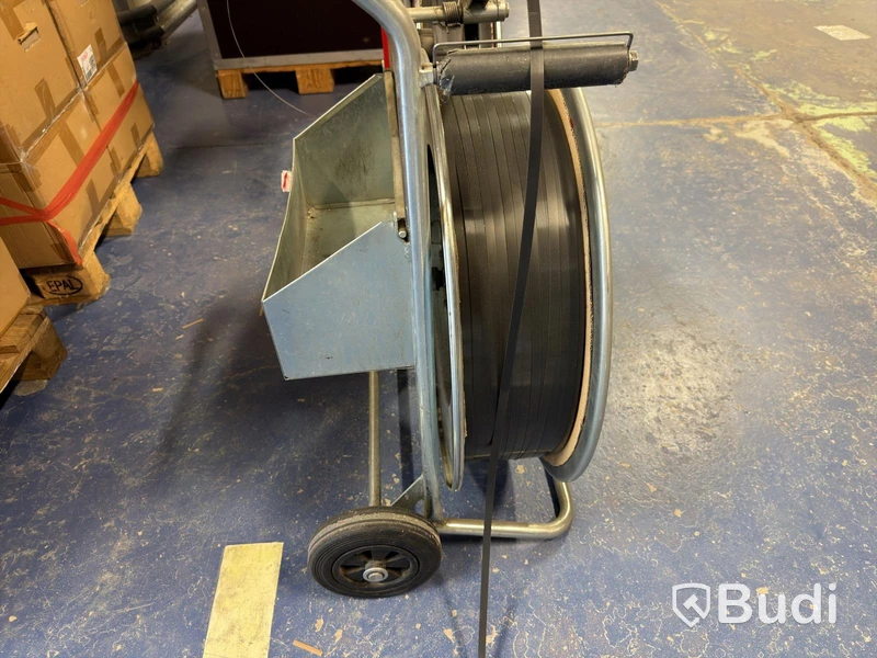 2 pcs. Strapping trolleys with plastic strapping