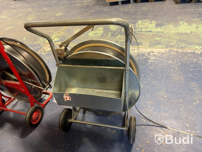 2 pcs. Strapping trolleys with plastic strapping