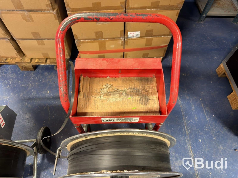 2 pcs. Strapping trolleys with plastic strapping