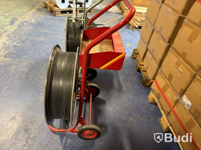 2 pcs. Strapping trolleys with plastic strapping