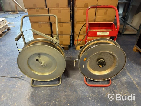 2 pcs. Strapping trolleys with plastic strapping