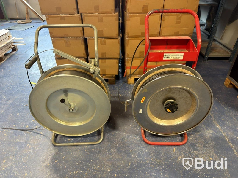 2 pcs. Strapping trolleys with plastic strapping