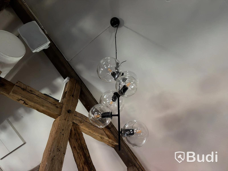 Ceiling lamps, black metal and glass, 3 pcs