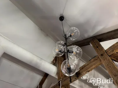 Ceiling lamps, black metal and glass, 3 pcs