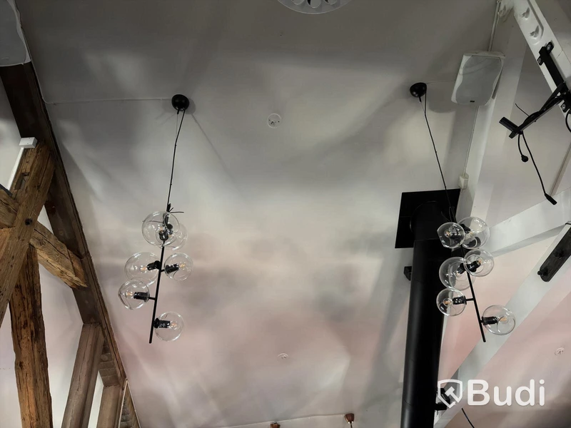 Ceiling lamps, black metal and glass, 3 pcs