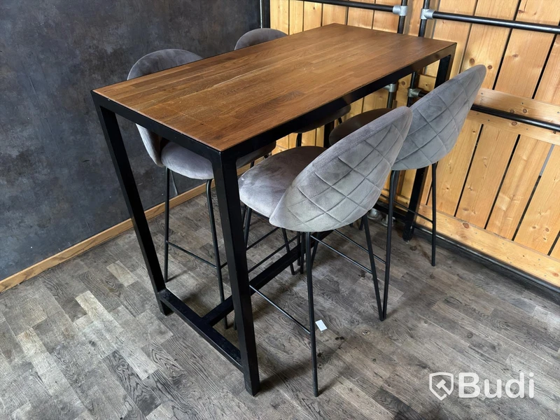 Bar tables and chairs, 2 tables, 8 chairs.