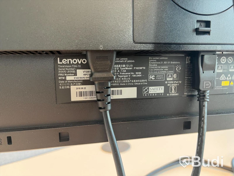 24 tums skärm Lenovo T24i-10 ink ström och Displayport-kabel. 1920x1080 IPS, 6ms responstid. Inbyggd USB-hubb