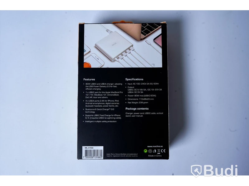 Laddare 2st - MACLINE, 90W, USB-C och 2,4 USB-A Port