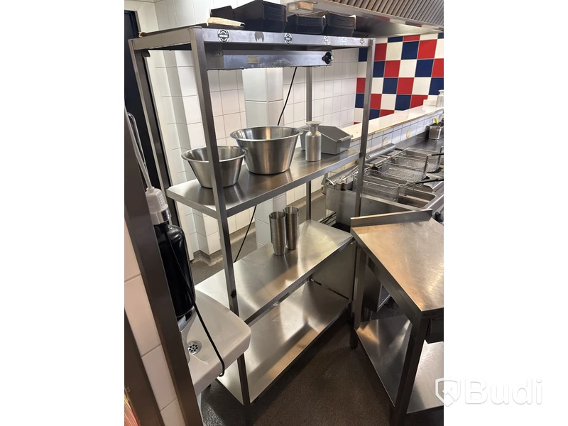 Rostfri hylla med värmelampa