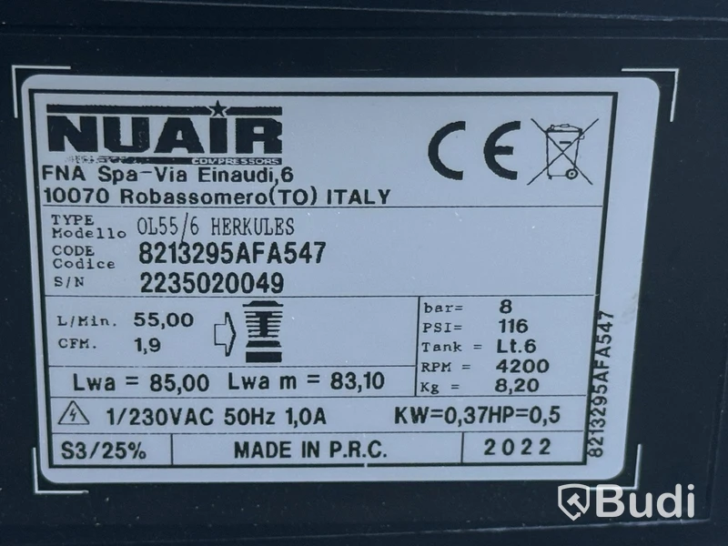 Herkules air compressor, 6 L, 230 V