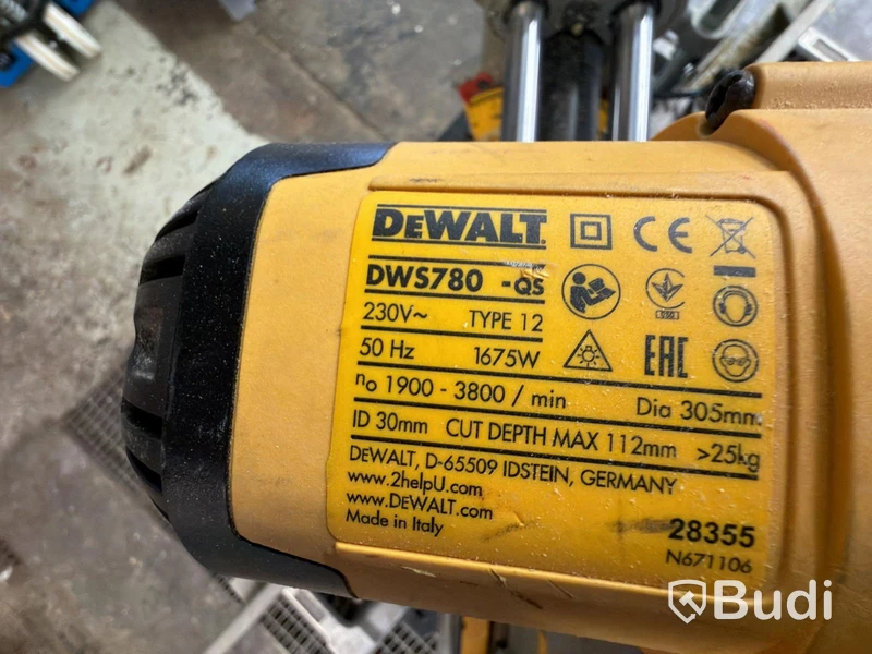 Kap- och geringssåg DeWalt DWS780-QS, med stativ
