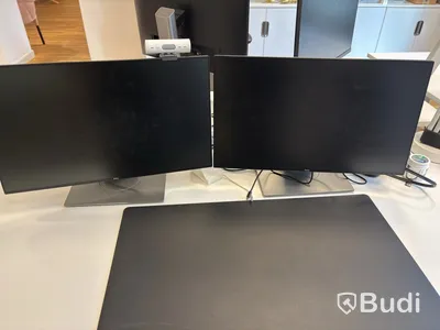 Office workstation with height-adjustable desk, Kinnarps chair, 2 Dell monitors