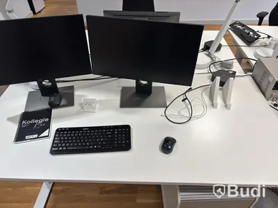 Office workstation with height-adjustable desk, Kinnarps chair, 2 Dell monitors