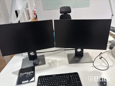 Office workstation with height-adjustable desk, Kinnarps chair, 2 Dell monitors