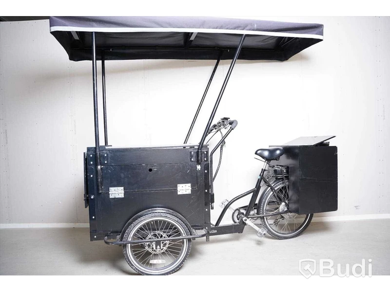 Elektrisk lådcykel med tak, Cargo Bike. Använts som glasskiosk.