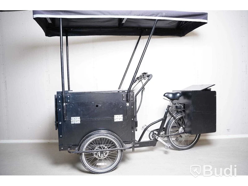 Elektrisk lådcykel med tak, Cargo Bike. Använts som glasskiosk.