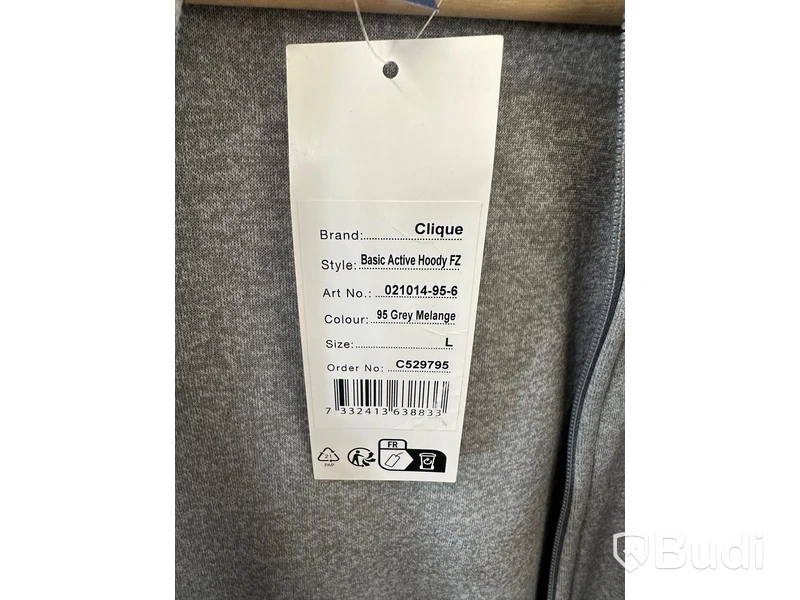 Zip-hoody, stl. L, Clique, melange grå.