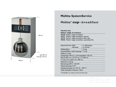 Kaffemaskin Melitta, Cup-breakfast, Ord. pris inkl. moms ca: 80 000 kr