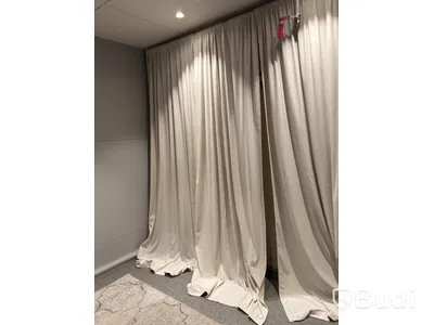 3 curtain panels incl. curtain rod, beige