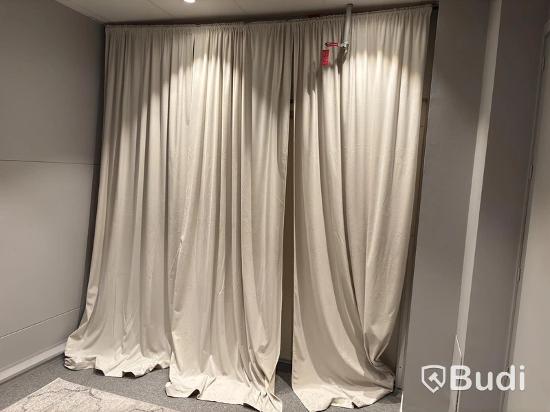 3 curtain panels incl. curtain rod, beige