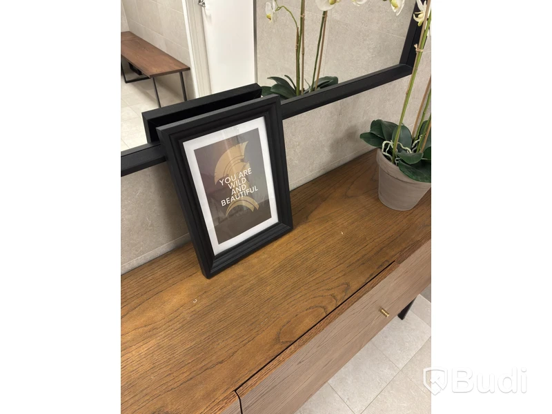 Cabinet including mirror and artificial plant