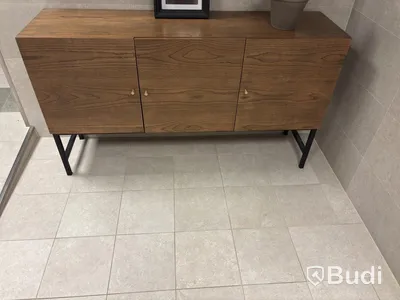 Cabinet including mirror and artificial plant