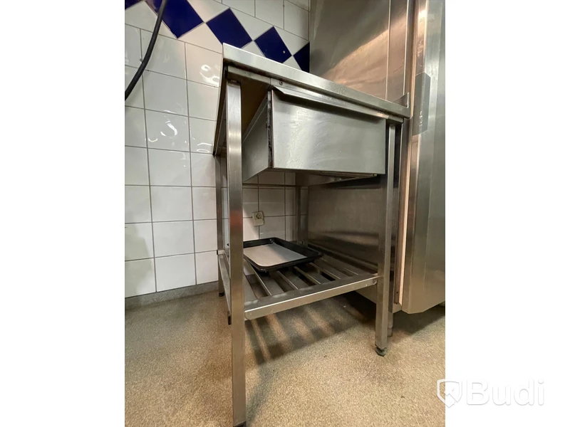 Rostfrihylla med låda