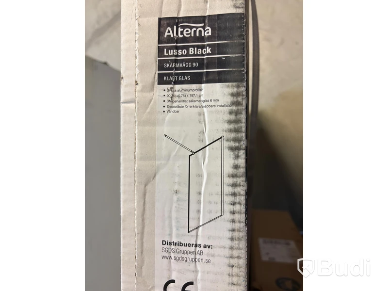 Dushvägg/ skärmvägg Alterna, Lusso black, rak, 90,75x197,1 cm