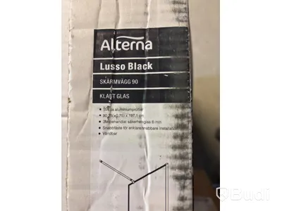 Dushvägg/ skärmvägg Alterna, Lusso black, rak, 90,75x197,1 cm
